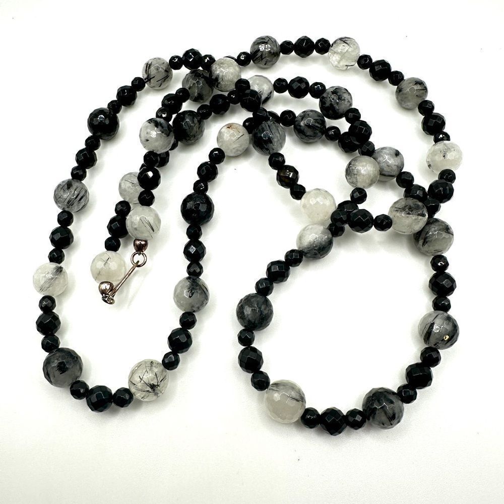 42" Jay King DTR 925 faceted black tourmaline and tourmalated quartz necklace!‎
